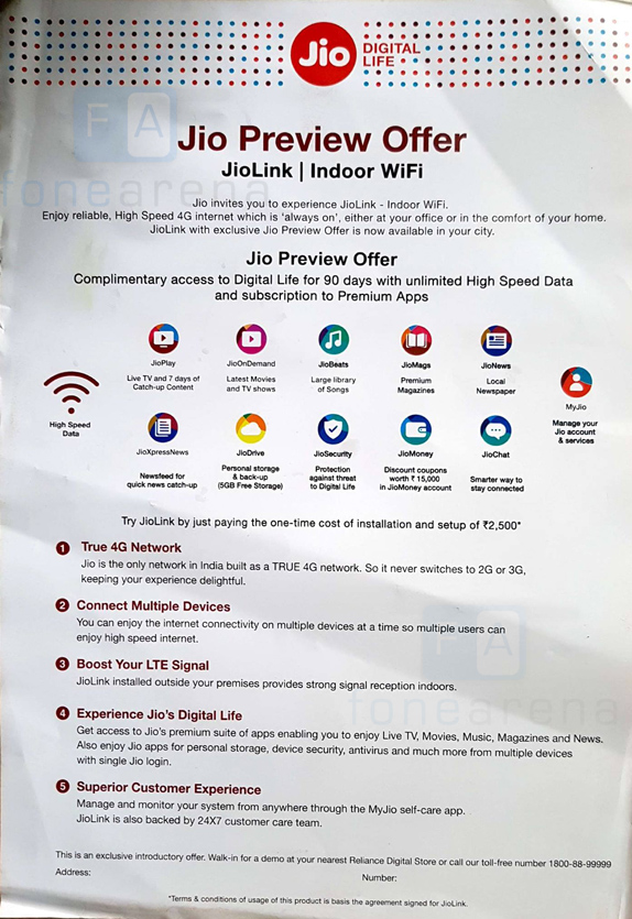 Reliance Jio JioLink Indoor WiFi Launched with 90days Preview offer @ 2500/-