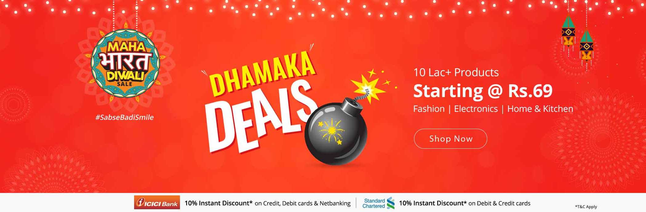 ShopClues Maha Bharat Diwali Sale with upto 80% discounts | 21-28 Sep at Shopclues